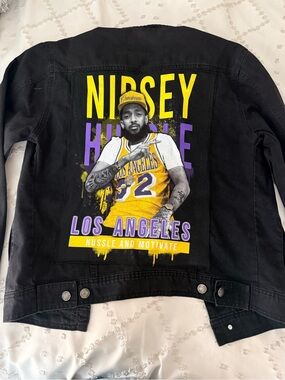 Nipsey Hussle Los Angeles Graphic Black Denim Jacket by Patrol Jeans Red Label